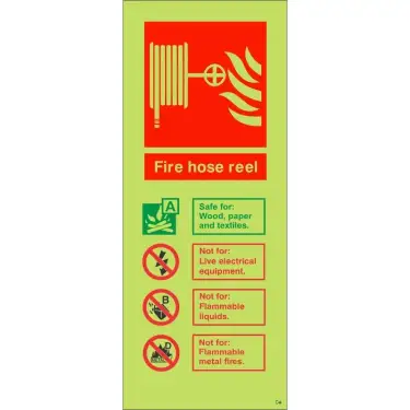 Click Here To Enlarge This Photo Of Photoluminescent &lpar;Glow in the Dark&rpar; Self Adhesive &lpar;Class C&rpar; Fire Hose Reel Sign - 75mm x 200mm