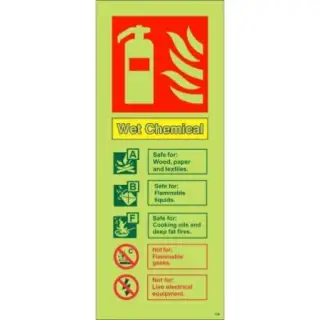 Photoluminescent &lpar;Glow in the Dark&rpar; Self Adhesive &lpar;Class C&rpar; Wet Chemical Fire Extinguisher ID Sign - 75mm x 200mm