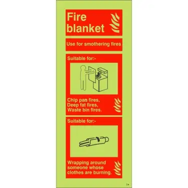 Click Here To Enlarge This Photo Of Photoluminescent &lpar;Glow in the Dark&rpar; Self Adhesive &lpar;Class C&rpar; Fire Blanket Sign - 75mm x 200mm
