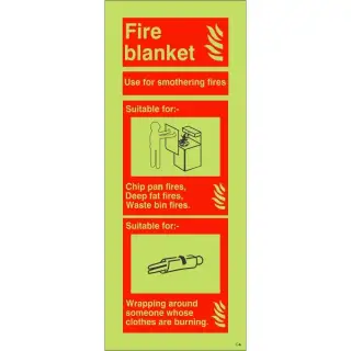 Photoluminescent &lpar;Glow in the Dark&rpar; Self Adhesive &lpar;Class C&rpar; Fire Blanket Sign - 75mm x 200mm