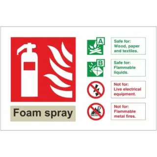 Rigid Plastic &lpar;1mm&rpar; Foam Spray Fire Extinguisher ID Sign - 150mm x 100mm