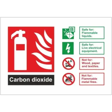 Click Here To Enlarge This Photo Of Rigid Plastic &lpar;1mm&rpar; Carbon Dioxide Fire Extinguisher ID Sign - 150mm x 100mm