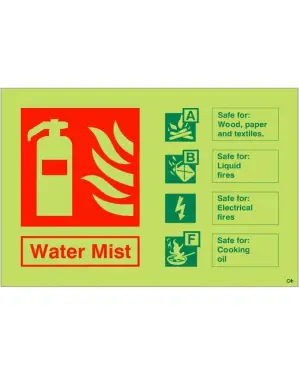 Click Here To Enlarge This Photo Of Photoluminescent &lpar;Glow in the Dark&rpar; Rigid Plastic &lpar;Class C&rpar; Water Mist Fire Extinguisher Sign - 150mm x 100mm