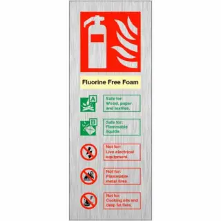 Brushed Aluminium &lpar;3mm&rpar; Wet Chemical Fire Extinguisher ID Sign - 150mm x 100mm