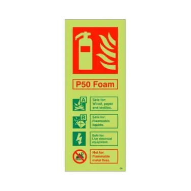 Click Here To Enlarge This Photo Of Photoluminescent &lpar;Glow in the Dark&rpar; Rigid Plastic &lpar;Class C&rpar; P50 Foam Fire Extinguisher ID Sign - 75mm x 200mm