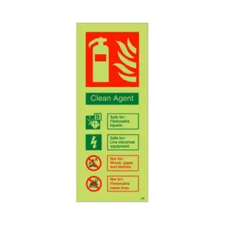 Photoluminescent &lpar;Glow in the Dark&rpar; Self Adhesive &lpar;Class C&rpar; Clean Agent Fire Extinguisher ID Sign - 75mm x 200mm
