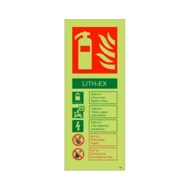 Click Here To Enlarge This Photo Of Photoluminescent &lpar;Glow in the Dark&rpar; Rigid Plastic &lpar;Class C&rpar; LITH-EX Fire Extinguisher ID Sign - 75mm x 200mm