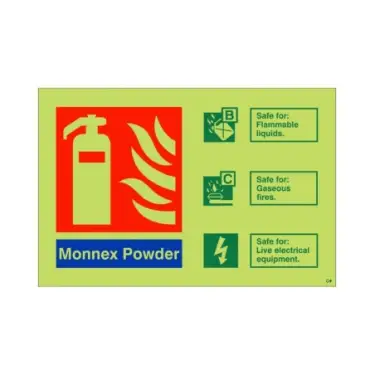 Click Here To Enlarge This Photo Of Photoluminescent &lpar;Glow in the Dark&rpar; Self Adhesive &lpar;Class C&rpar; Monnex Powder Fire Extinguisher ID Sign - 150mm x 100mm