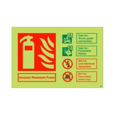 Click Here To Enlarge This Photo Of Photoluminescent &lpar;Glow in the Dark&rpar; Rigid Plastic &lpar;Class C&rpar; Alcohol Resistant Foam Fire Extinguisher ID Sign - 150mm x 100mm