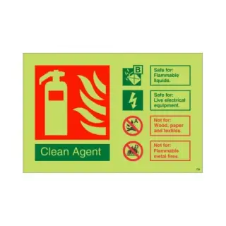 Photoluminescent &lpar;Glow in the Dark&rpar; Rigid Plastic &lpar;Class C&rpar; Clean Agent Fire Extinguisher ID Sign - 150mm x 100mm