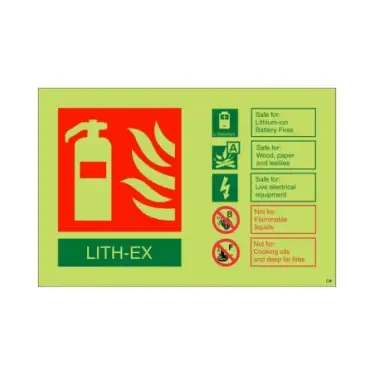 Click Here To Enlarge This Photo Of Photoluminescent &lpar;Glow in the Dark&rpar; Rigid Plastic &lpar;Class C&rpar; LITH-EX Fire Extinguisher ID Sign - 150mm x 100mm