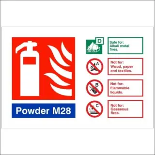 Rigid Plastic &lpar;1mm&rpar; Powder M28 Fire Extinguisher ID Sign - 150mm x 100mm