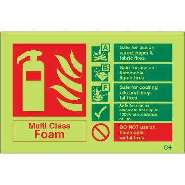 Click Here To Enlarge This Photo Of Photoluminescent &lpar;Glow in the Dark&rpar; Self Adhesive &lpar;Class C&rpar; Multi Class Foam Sign - 150mm x 100mm