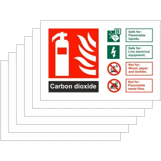 Self Adhesive Vinyl 6-Pack Carbon Dioxide Fire Identification Signs - 150mm x 100mm