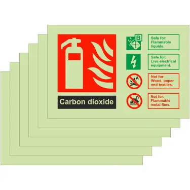 Click Here To Enlarge This Photo Of Photoluminescent &lpar;Glow in the Dark&rpar; Self Adhesive &lpar;Class C&rpar; 6-Pack Carbon Dioxide Fire Identification Signs - 150mm x 100mm