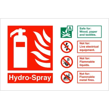 Click Here To Enlarge This Photo Of Rigid Plastic &lpar;1mm&rpar; Hydro-Spray Fire Extinguisher Sign - 150mm x 100mm