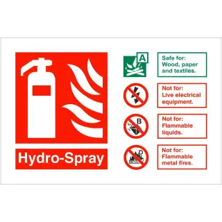 Photoluminescent &lpar;Glow in the Dark&rpar; Rigid Plastic &lpar;Class C&rpar; Hydro-Spray Fire Extinguisher Sign - 150mm x 100mm