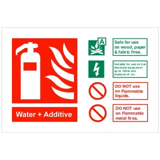 Rigid Plastic &lpar;1mm&rpar; Water &plus; Additive Fire Identification Sign - 150mm x 100mm