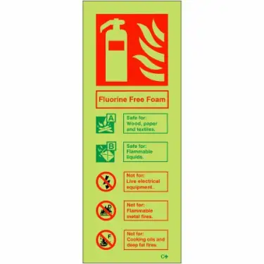 Click Here To Enlarge This Photo Of Photoluminescent &lpar;Glow in the Dark&rpar; Rigid Plastic &lpar;Class C&rpar; Fluorine Free Foam Fire Extinguisher ID Sign - 75mm x 200mm