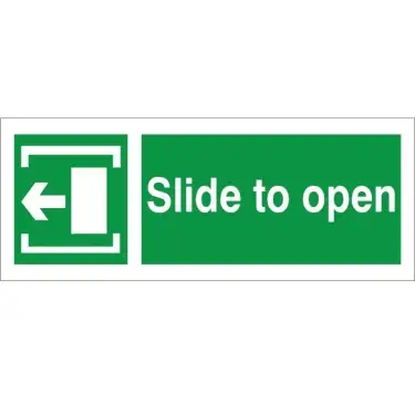 Click Here To Enlarge This Photo Of Rigid Plastic &lpar;1mm&rpar; Slide To Open Arrow Left Instruction Sign - 300mm x 100mm