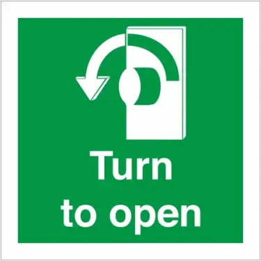 Click Here To Enlarge This Photo Of Rigid Plastic &lpar;1mm&rpar; Turn To Open Anti Clockwise Instruction Sign - 100mm x 100mm