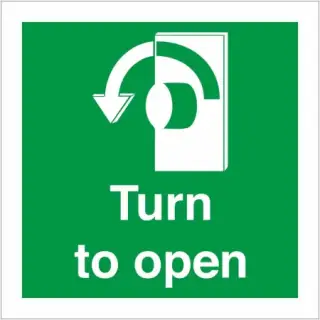 Rigid Plastic &lpar;1mm&rpar; Turn To Open Anti Clockwise Instruction Sign - 100mm x 100mm