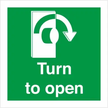 Click Here To Enlarge This Photo Of Rigid Plastic &lpar;1mm&rpar; Turn To Open Clockwise Instruction Sign - 100mm x 100mm