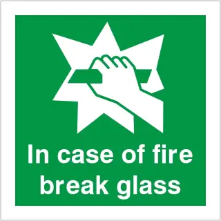 Rigid Plastic &lpar;1mm&rpar; In Case Of Fire Break Glass Instruction Sign - 100mm x 100mm
