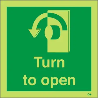 Click Here To Enlarge This Photo Of Photoluminescent &lpar;Glow in the Dark&rpar; Self Adhesive &lpar;Class C&rpar; Turn To Open Arow Left Sign - 100mm x 100mm