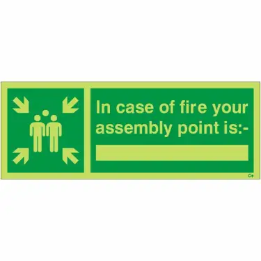 Click Here To Enlarge This Photo Of Photoluminescent &lpar;Glow in the Dark&rpar; Rigid Plastic &lpar;Class C&rpar; Your Assembly Point Is Sign - 300mm x 100mm
