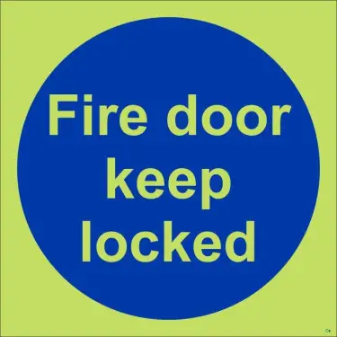 Click Here To Enlarge This Photo Of Photoluminescent &lpar;Glow in the Dark&rpar; Self Adhesive &lpar;Class C&rpar; Fire Door Keep Locked Door Sign - 100mm x 100mm