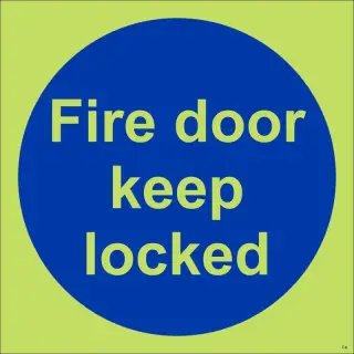 Photoluminescent &lpar;Glow in the Dark&rpar; Self Adhesive &lpar;Class C&rpar; Fire Door Keep Locked Door Sign - 100mm x 100mm