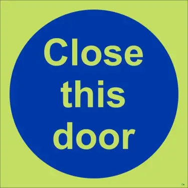 Click Here To Enlarge This Photo Of Photoluminescent &lpar;Glow in the Dark&rpar; Self Adhesive &lpar;Class C&rpar; Close This Door Sign - 100mm x 100mm