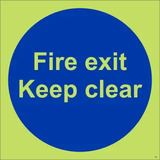 Photoluminescent &lpar;Glow in the Dark&rpar; Rigid Plastic &lpar;Class C&rpar; Fire Exit Keep Clear Door Sign