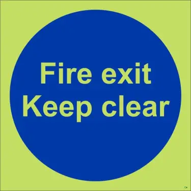 Click Here To Enlarge This Photo Of Photoluminescent &lpar;Glow in the Dark&rpar; Self Adhesive &lpar;Class C&rpar; Fire Exit Keep Clear Door Sign
