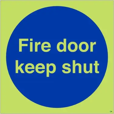 Click Here To Enlarge This Photo Of Photoluminescent &lpar;Glow in the Dark&rpar; Self Adhesive &lpar;Class C&rpar; Fire Door Keep Shut Door Sign - 100mm x 100mm