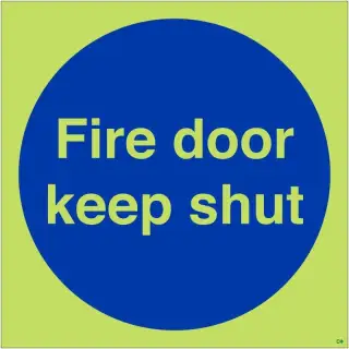 Photoluminescent &lpar;Glow in the Dark&rpar; Self Adhesive &lpar;Class C&rpar; Fire Door Keep Shut Door Sign - 100mm x 100mm