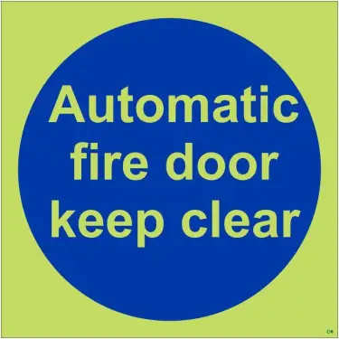 Click Here To Enlarge This Photo Of Photoluminescent &lpar;Glow in the Dark&rpar; Self Adhesive &lpar;Class C&rpar; Automatic Fire Door Keep Clear Door Sign - 100mm x 100mm