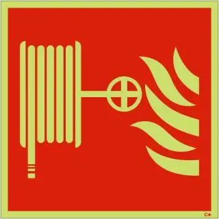 Photoluminescent &lpar;Glow in the Dark&rpar; Self Adhesive &lpar;Class C&rpar; Fire Hose Reel Symbol Sign