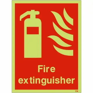 Photoluminescent &lpar;Glow in the Dark&rpar; Self Adhesive &lpar;Class C&rpar; Fire Extinguisher Sign - 150mm x 200mm