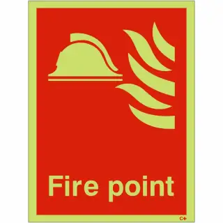 Photoluminescent &lpar;Glow in the Dark&rpar; Rigid Plastic &lpar;Class C&rpar; Fire Point Sign - 150mm x 200mm