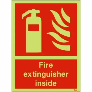 Photoluminescent &lpar;Glow in the Dark&rpar; Rigid Plastic &lpar;Class C&rpar; Fire Extinguisher Inside Sign - 150mm x 200mm