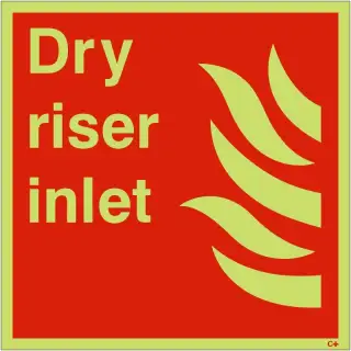 Photoluminescent &lpar;Glow in the Dark&rpar; Rigid Plastic &lpar;Class C&rpar; Dry Riser Inlet Sign - 200mm x 200mm