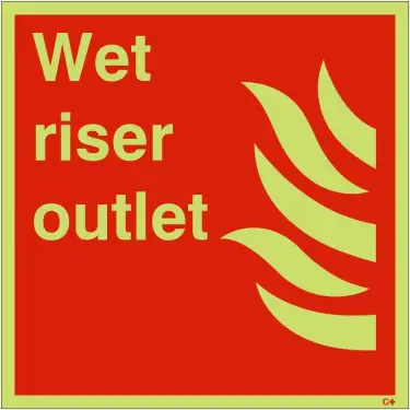 Click Here To Enlarge This Photo Of Photoluminescent &lpar;Glow in the Dark&rpar; Rigid Plastic &lpar;Class C&rpar; Wet Riser Outlet Sign - 200mm x 200mm