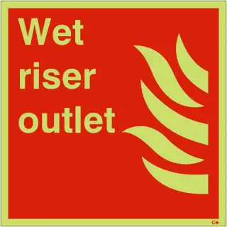 Photoluminescent &lpar;Glow in the Dark&rpar; Self Adhesive &lpar;Class C&rpar; Wet Riser Outlet Sign - 200mm x 200mm