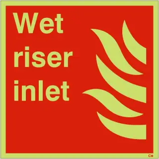 Photoluminescent &lpar;Glow in the Dark&rpar; Self Adhesive &lpar;Class C&rpar; Wet Riser Inlet Sign - 200mm x 200mm
