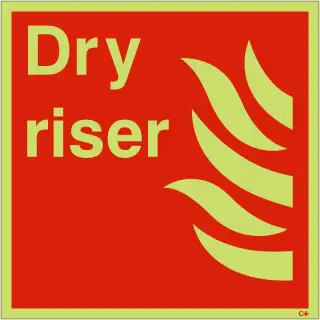 Photoluminescent &lpar;Glow in the Dark&rpar; Rigid Plastic &lpar;Class C&rpar; Dry Riser Sign - 200mm x 200mm