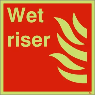Photoluminescent &lpar;Glow in the Dark&rpar; Self Adhesive &lpar;Class C&rpar; Wet Riser Sign - 200mm x 200mm