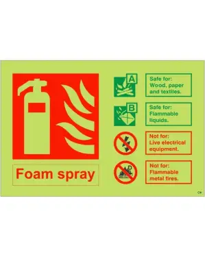 Click Here To Enlarge This Photo Of Photoluminescent &lpar;Glow in the Dark&rpar; Self Adhesive &lpar;Class C&rpar; Foam Spray Fire Extinguisher Sign - 150mm x 100mm