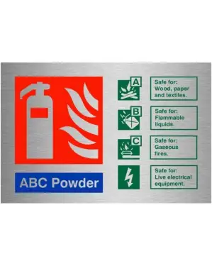 Click Here To Enlarge This Photo Of Brushed Aluminium &lpar;3mm&rpar; ABC Powder Fire Extinguisher ID Sign - 150mm x 100mm